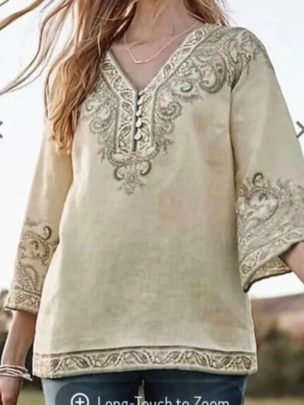 J. Jill Love Linen Ornate Paisley Bohemian Lagenlook Top in Barley XL Wedding